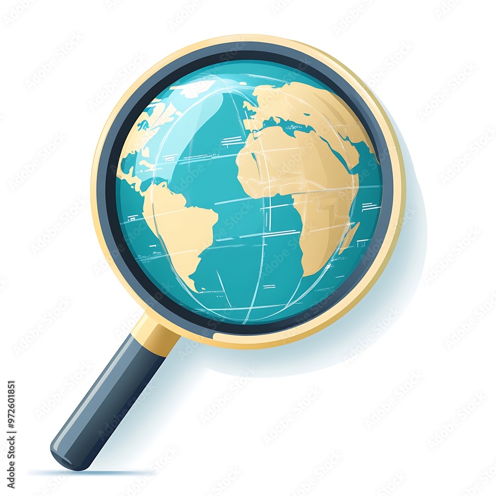 Magnifying Glass Enlarging a Globe with a Detailed Map Magnifying Glass Enlarging a Globe with a Detailed Map
