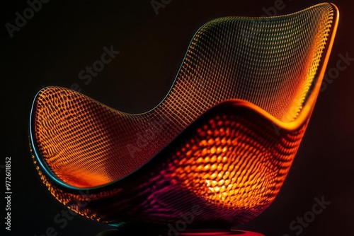 Dopamine-driven, product design, stylish chair, unique lamp, engaging shapes, vibrant colors, stimulating textures, compelling, enjoyable, visual experience photo