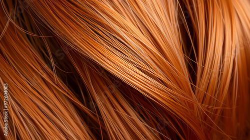 Close-up of vibrant, brown hair strands with rich texture. Generative AI photo