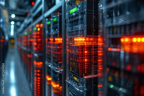 Server Room with Glowing Red Lights