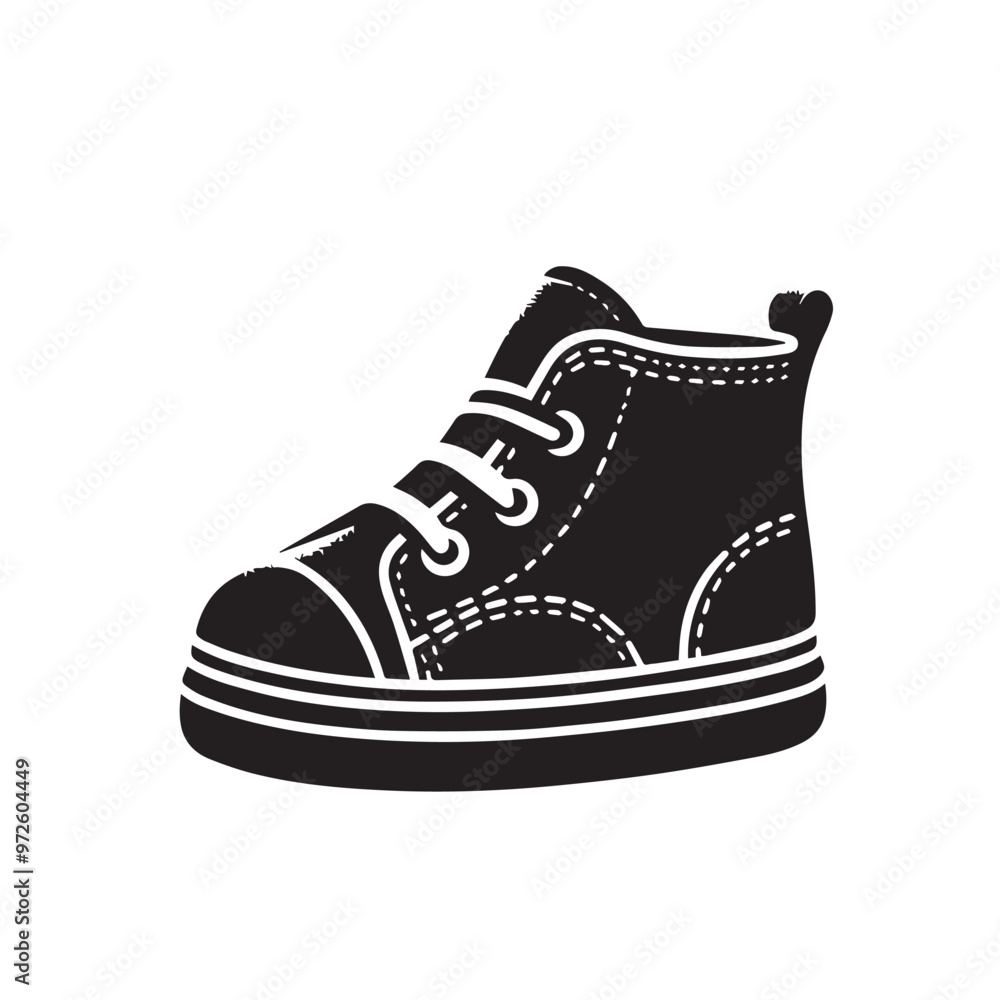 Baby shoes silhouette. kid shoes vector silhouette. Baby shoes illustration black on white background. Baby shoes silhouette. kid shoes vector silhouette. Baby shoes illustration black on white background.