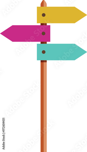 Wooden signpost showing three different directions with colorful arrows, great for travel and tourism concepts
