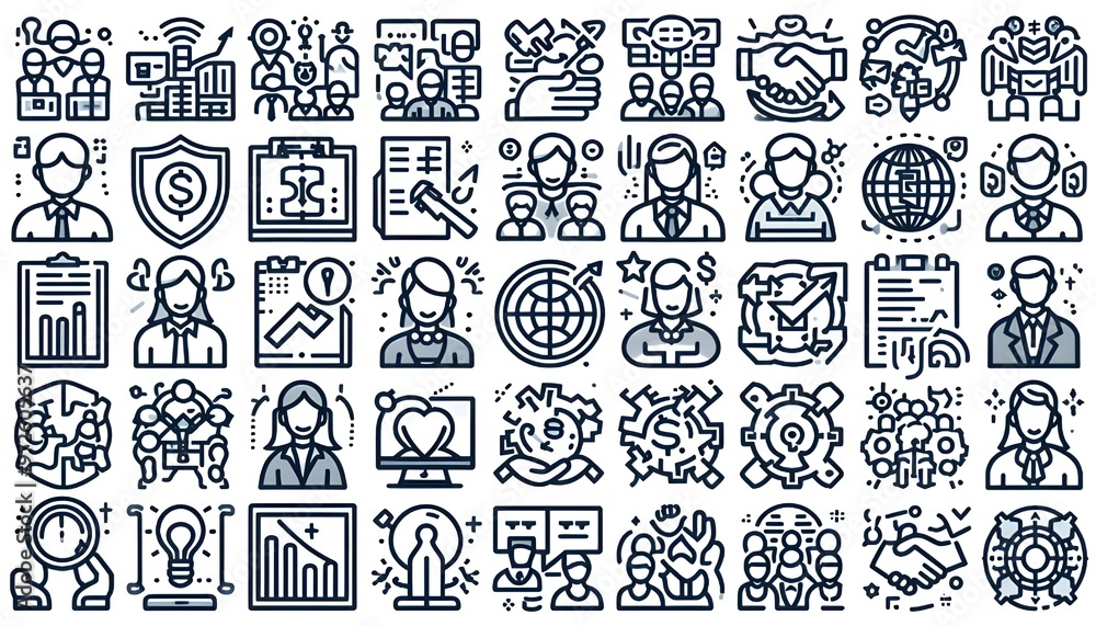 Set of 36 line icons related to society, teamwork, cooperation. Outline icon collection. Editable stroke. Vector illustration Set of 36 line icons related to society, teamwork, cooperation. Outline icon collection. Editable stroke. Vector illustration