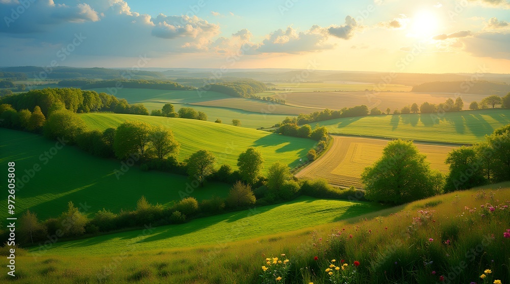 landscape with field.Generative AI landscape with field.Generative AI
