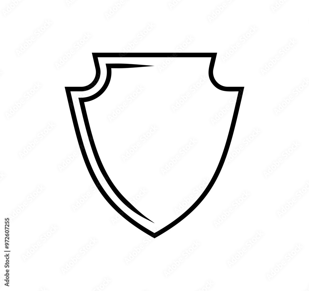 emblem Shield frame Logo. Vector template outline Sign of Protection, Guard and Security. Insurance or Immunity Symbol. Empty icon design isolated on white background emblem Shield frame Logo. Vector template outline Sign of Protection, Guard and Security. Insurance or Immunity Symbol. Empty icon design isolated on white background
