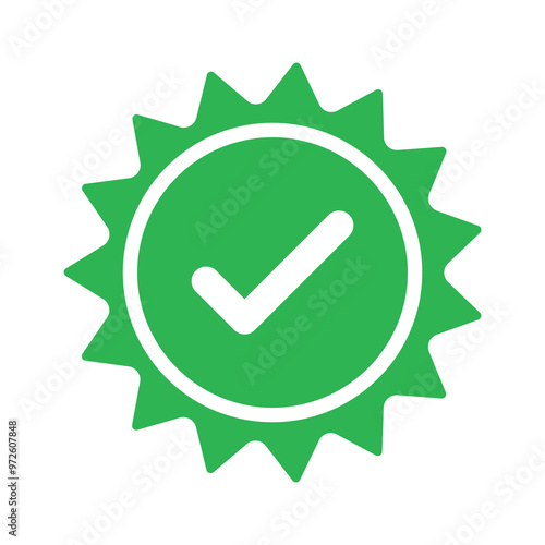 Quality guarantee green Vector icon isolated on white background. Approving, check, concept seal isolated on white background illustration. Award, winner, trophy, top quality, promotion concept.