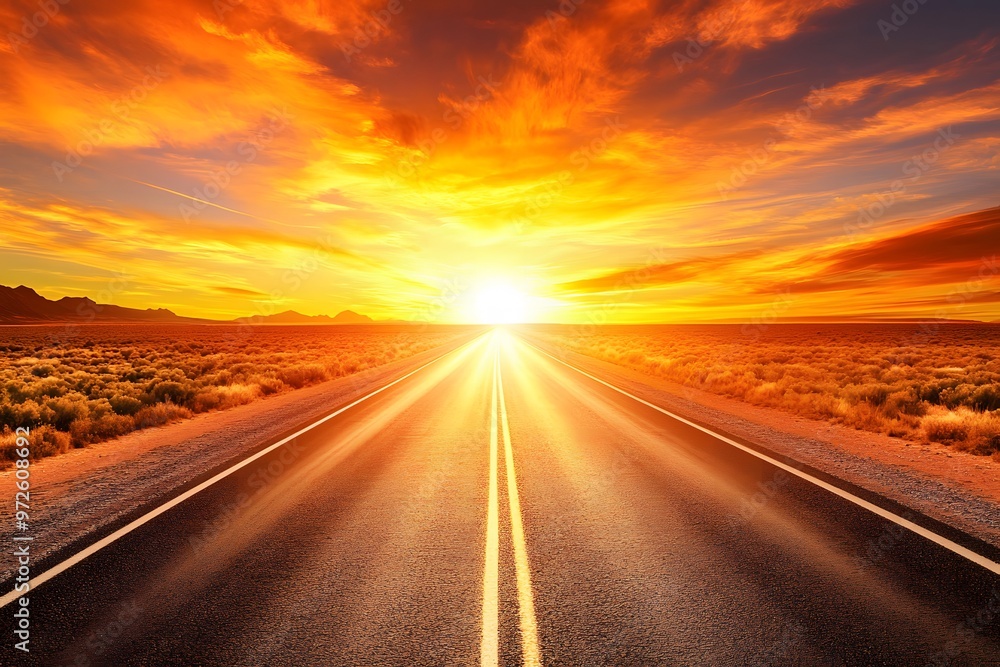 Endless road stretching through a barren desert Endless road stretching through a barren desert