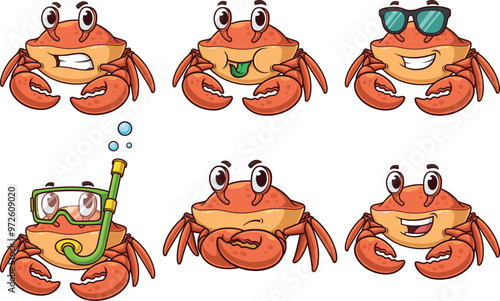 Cute red crab cartoon character. Vector illustrations bundle with each image on a separate layer. photo