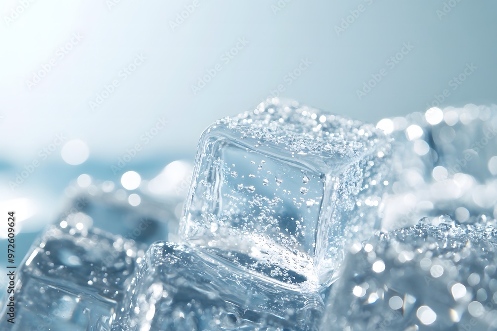 Obraz premium Close up of ice cube glistening with condensation
