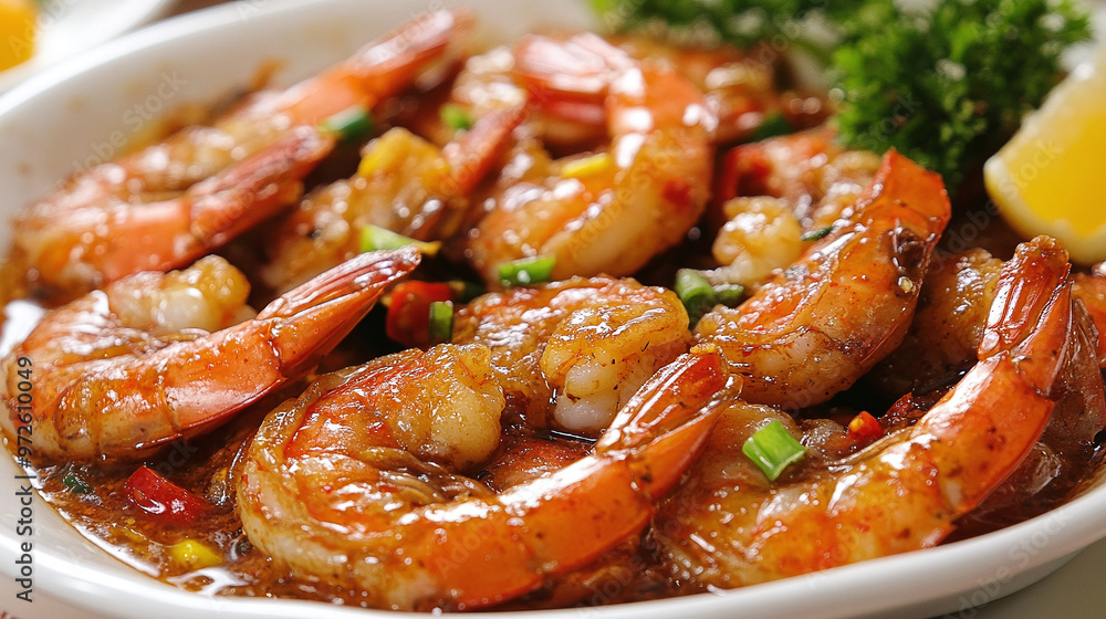 Fried Shrimp with Mustard Spicy and Delicious Chinese Cuisine Fried Shrimp with Mustard Spicy and Delicious Chinese Cuisine