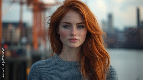 Wallpaper Mural A portrait of an extremely beautiful woman with red hair, wearing a grey sweater. Torontodigital.ca