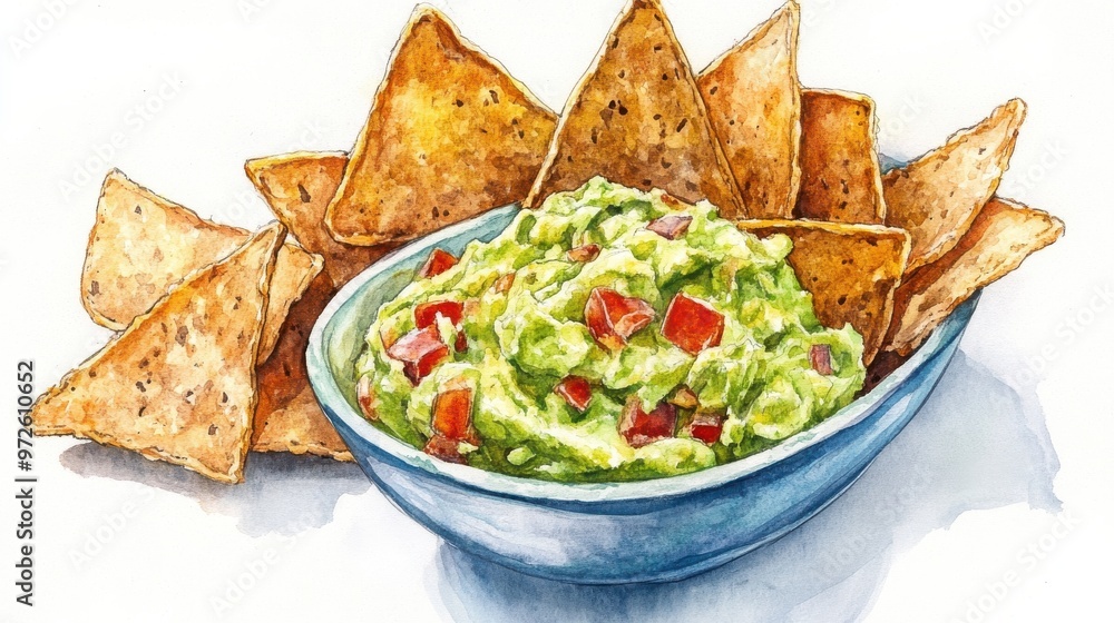 Freshly made guacamole served with crispy tortilla chips on a vibrant plate, perfect for snacking at a casual gathering Freshly made guacamole served with crispy tortilla chips on a vibrant plate, perfect for snacking at a casual gathering