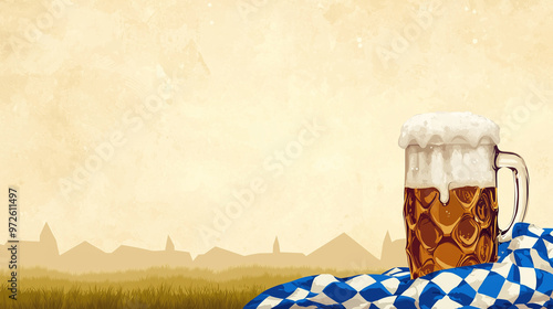 oktoberfest background, glass of beer on a wooden background