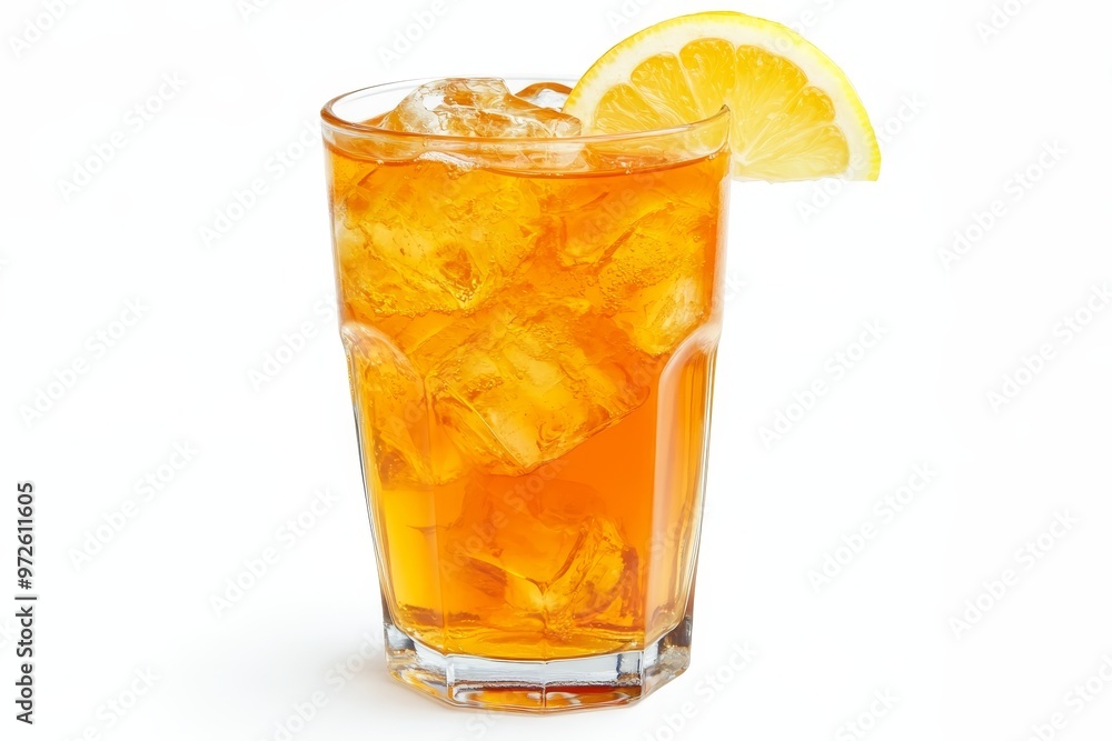 Refreshing Ice Cold Sweet Tea Lemonade in a Tall Glass with a Lemon Wedge, Isolated on White. Refreshing Ice Cold Sweet Tea Lemonade in a Tall Glass with a Lemon Wedge, Isolated on White.