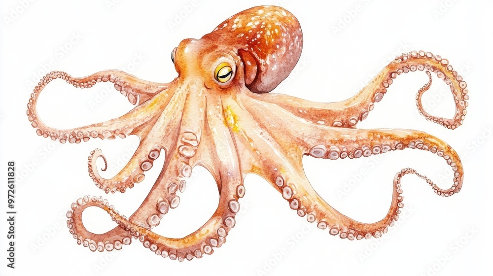 Fototapeta premium Realistic depiction of a vibrant octopus swimming through coral reefs in a tropical ocean during daylight hours