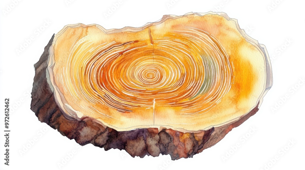 Detailed illustration of a tree cross-section showcasing growth rings and natural wood textures during bright daylight Detailed illustration of a tree cross-section showcasing growth rings and natural wood textures during bright daylight