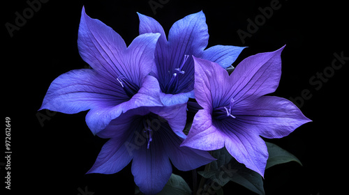 Three Platycodon grandiflorus flowers