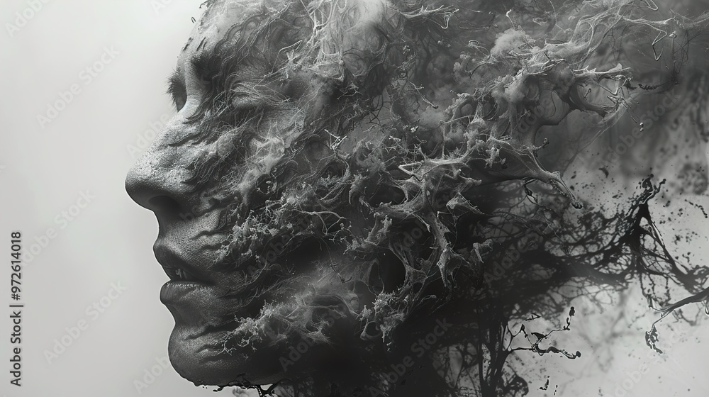 Abstract Black and White Surreal Portrait: Exploring Human Consciousness Abstract Black and White Surreal Portrait: Exploring Human Consciousness