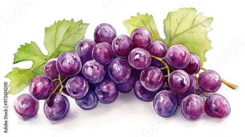 Freshly harvested clusters of plump purple grapes surrounded by vibrant green leaves on a sunny day