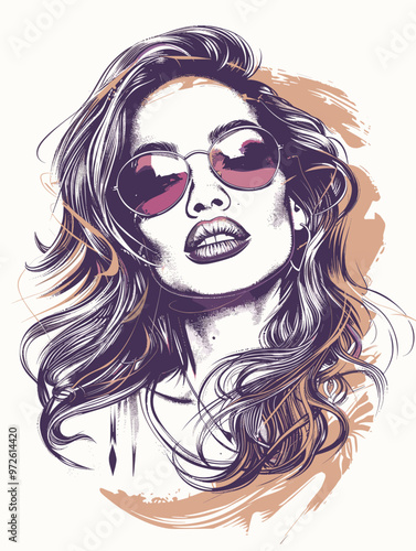 Beautiful Woman in Sunglasses. Fashion girl. Vector Illustration for printing on a T-shirt.