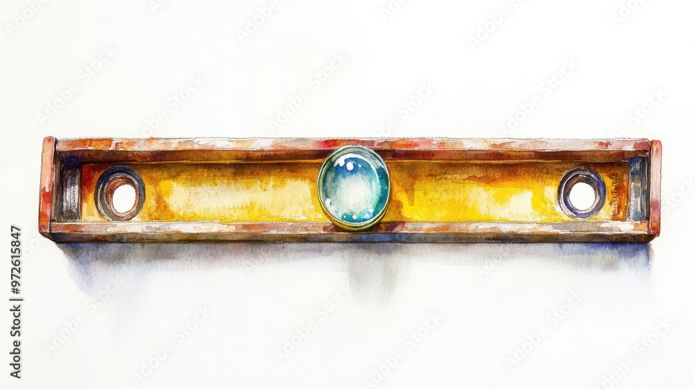 A wooden level with a glass vial resting on a plain white background during daylight in a workshop setting A wooden level with a glass vial resting on a plain white background during daylight in a workshop setting