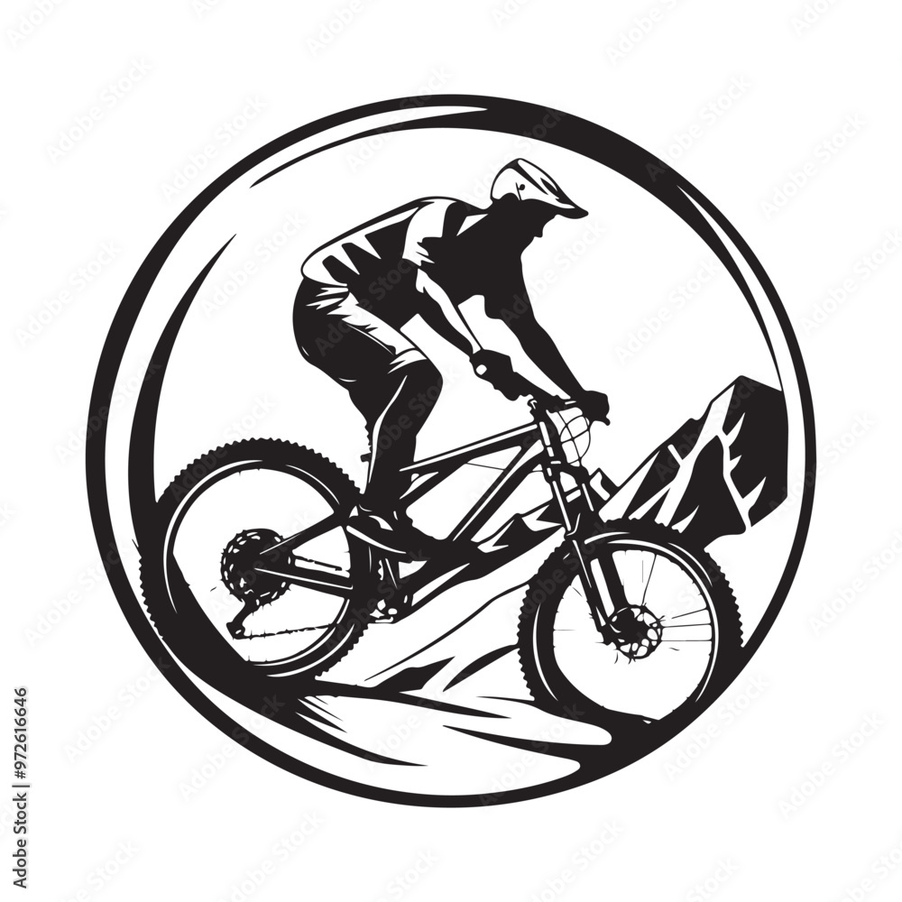 Naklejka premium Downhill mountain biking vector logo Isolated on white background