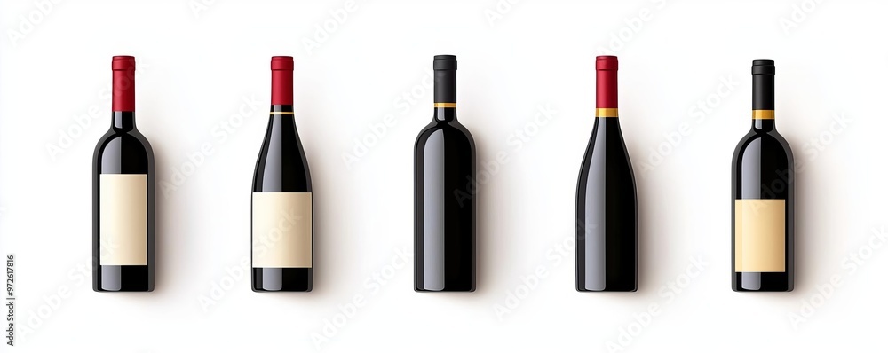 A collection of elegant red wine bottles displayed on a simple background, perfect for showcasing fine beverages. A collection of elegant red wine bottles displayed on a simple background, perfect for showcasing fine beverages.