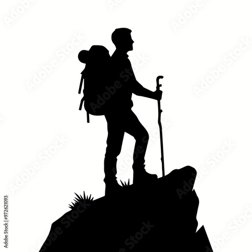 Hiking Man Silhouette Standing on Summit for Custom Nature Inspired Logos