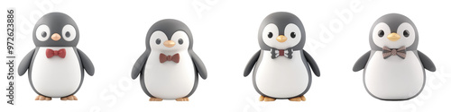 A charming collection of cartoon penguins dressed in bows, perfect for children's themes and fun winter designs.