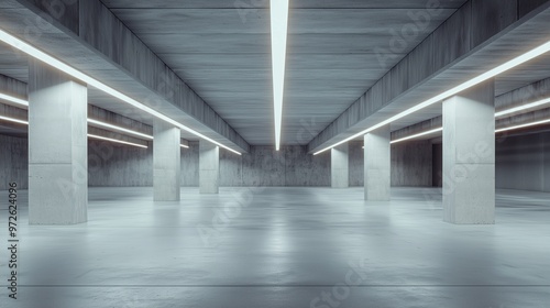 Grey wall concrete floor car garage building and neon light