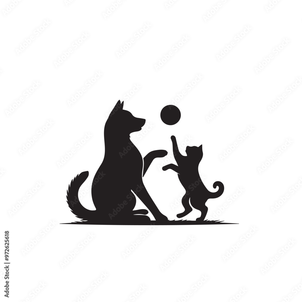 Dog and cat silhouette. Dog and cat vector design. Dog and cat logo, icon black and white. Dog and cat silhouette. Dog and cat vector design. Dog and cat logo, icon black and white.