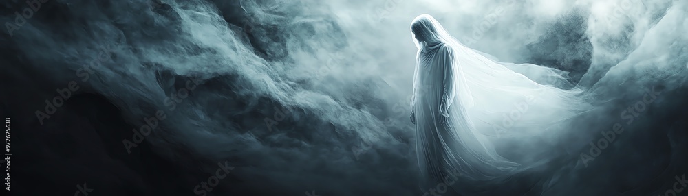 Ethereal figure emerging from mist, evoking mystery and fantasy with a ghostly presence in a foggy, dreamlike landscape. Ethereal figure emerging from mist, evoking mystery and fantasy with a ghostly presence in a foggy, dreamlike landscape.