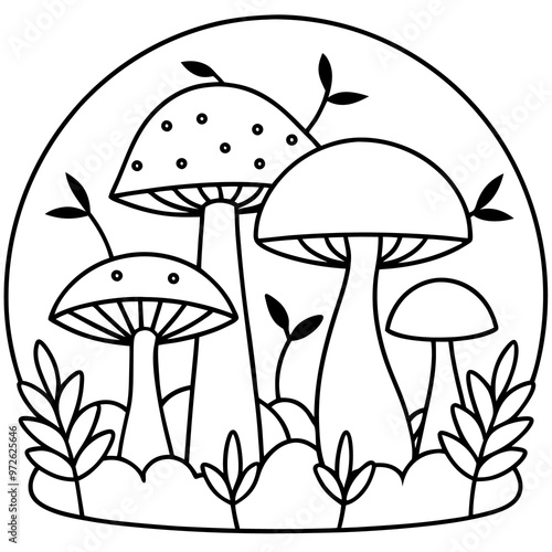 autumn forest mushrooms outline coloring book page line art drawing