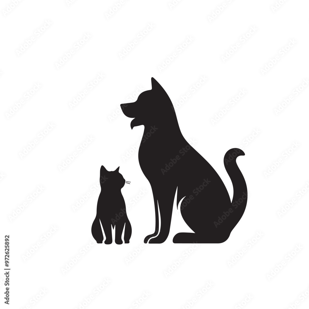 Dog and cat silhouette. Dog and cat vector design. Dog and cat logo, icon black and white. Dog and cat silhouette. Dog and cat vector design. Dog and cat logo, icon black and white.