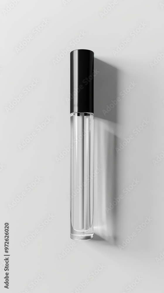 A clear bottle with a black cap A clear bottle with a black cap