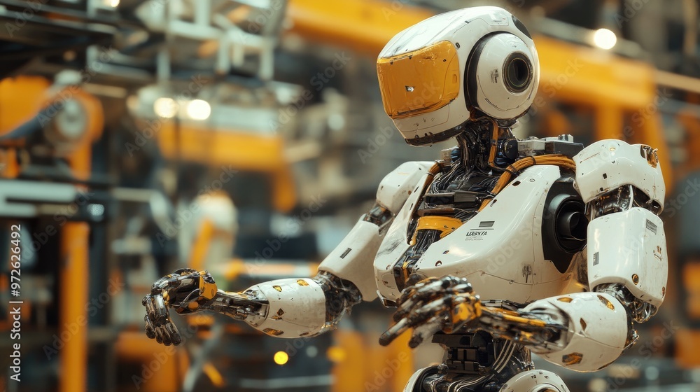 A robot factory worker lifting heavy materials with ease, demonstrating advanced strength. A robot factory worker lifting heavy materials with ease, demonstrating advanced strength.