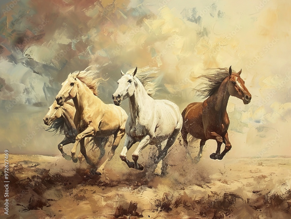 Galloping Horses in a Desert Landscape: A Dynamic Painting Galloping Horses in a Desert Landscape: A Dynamic Painting
