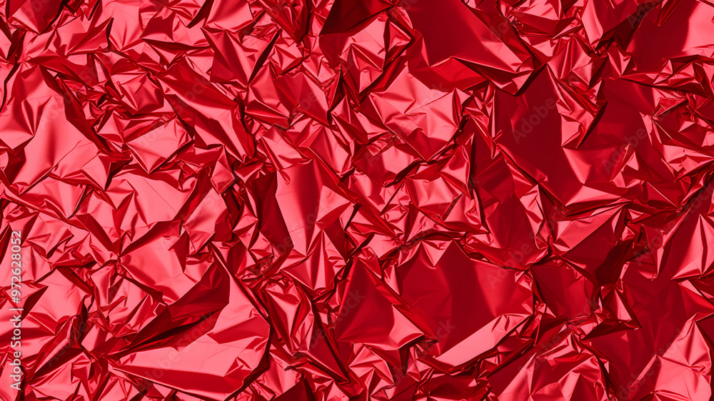 Crumpled shiny red metallic foil creating abstract texture. Generative AI Crumpled shiny red metallic foil creating abstract texture. Generative AI