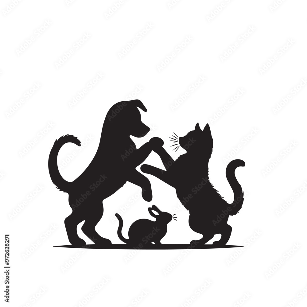 Dog and cat silhouette. Dog and cat vector design. Dog and cat logo, icon black and white. Dog and cat silhouette. Dog and cat vector design. Dog and cat logo, icon black and white.