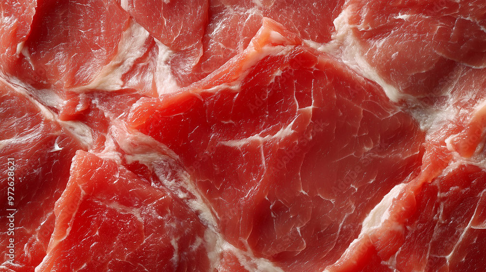 Extremely Close-Up of Fresh Meat Texture with Layers of Fat as a Background, Detailed and Juicy Surface Extremely Close-Up of Fresh Meat Texture with Layers of Fat as a Background, Detailed and Juicy Surface