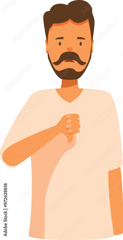 Fototapeta premium Sad man with beard and mustache is showing thumbs down gesture