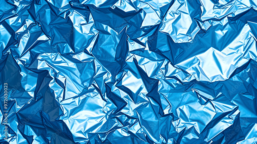 Crumpled shiny blue metallic foil creating abstract texture. Generative AI Crumpled shiny blue metallic foil creating abstract texture. Generative AI