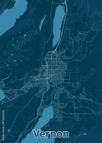 Vernon British Columbia Canada artistic blueprint map poster
