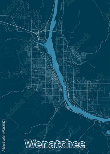 Wenatchee, Washington, USA artistic blueprint map poster