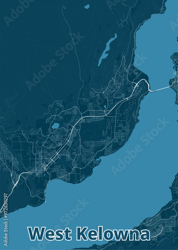 West Kelowna British Columbia Canada artistic blueprint map poster