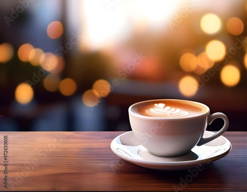 cappuccino in a beautiful cup of coffee and roses