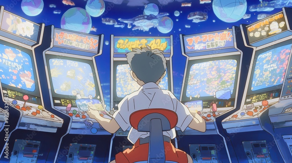 Retro Arcade Vibes, a lively scene of 90s teenagers immersed in gaming ...