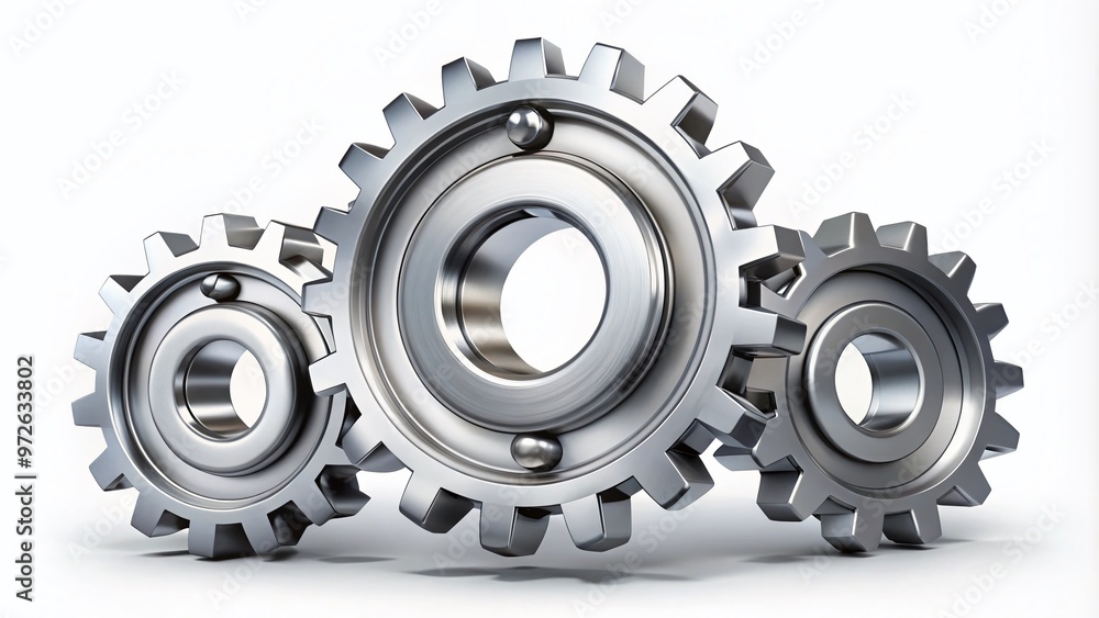 Metallic silver gear icon with interlocking cogs and sleek modern design elements, symbolizing innovation, technology, Metallic silver gear icon with interlocking cogs and sleek modern design elements, symbolizing innovation, technology,