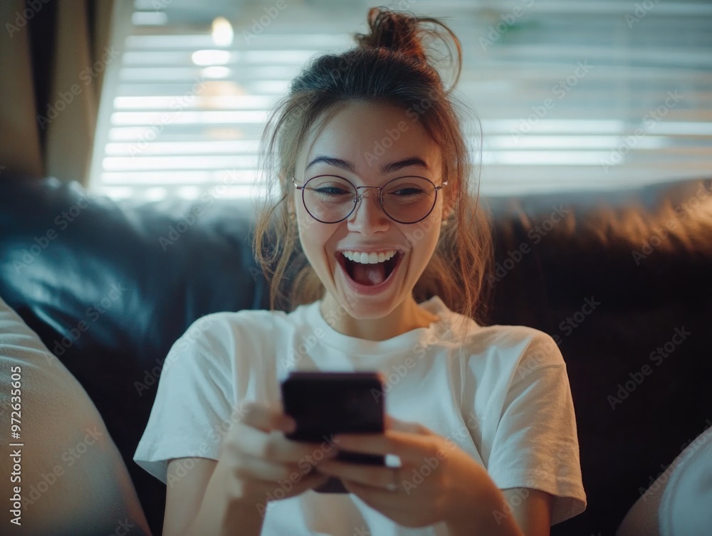 Joyful Moment of Woman Using Phone Joyful Moment of Woman Using Phone