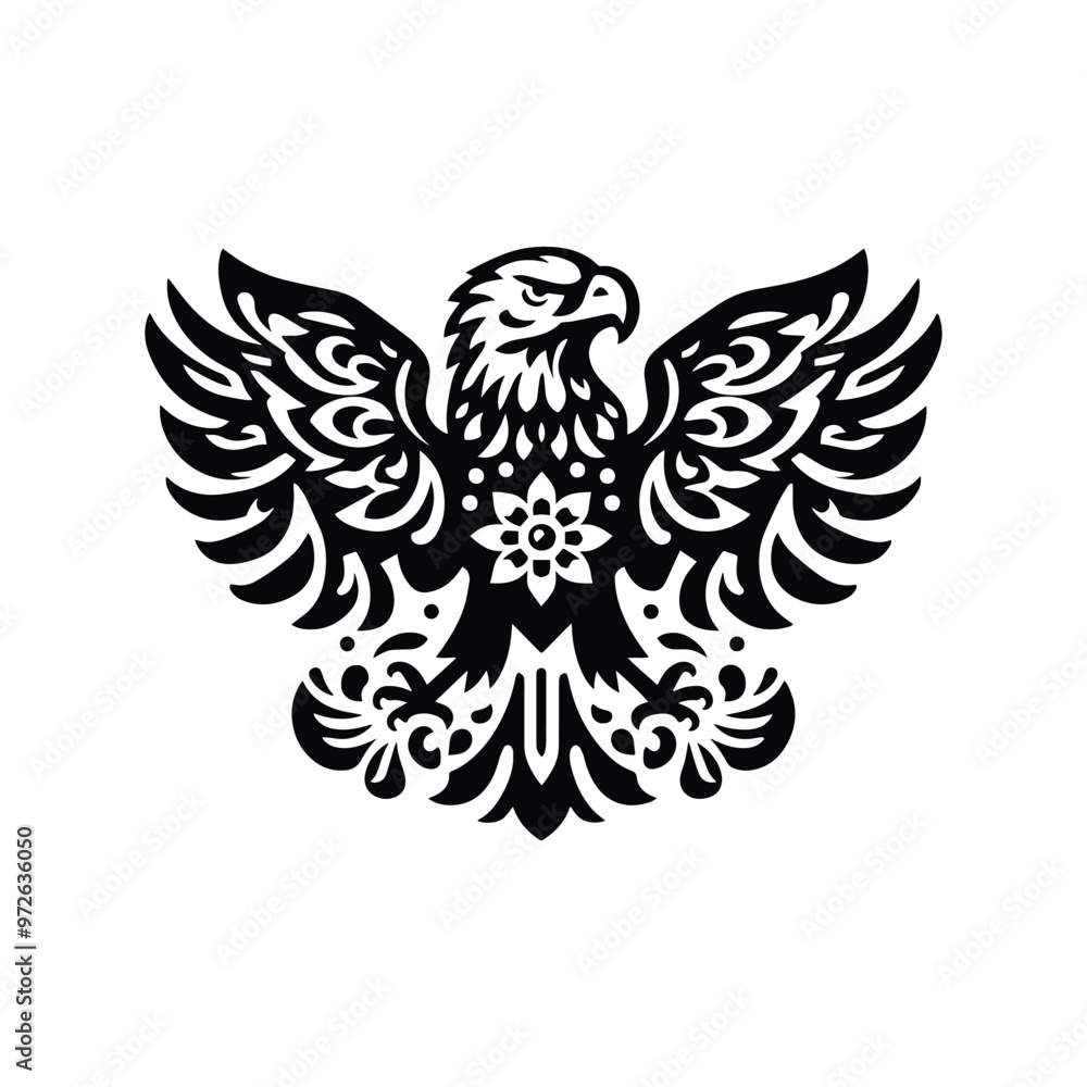 Eagle bird in folk art black and white silhouette illustration Eagle bird in folk art black and white silhouette illustration